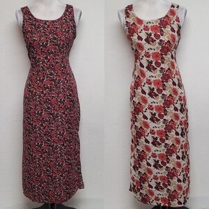 80s Vintage Handmade Reversible Cottagecore Red Rose Ditsy Floral Maxi Dress M